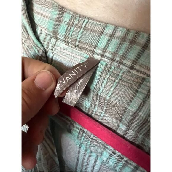 Vanity Plaid With Lace Button Up Woman’s Top Size Small - Picture 5 of 7